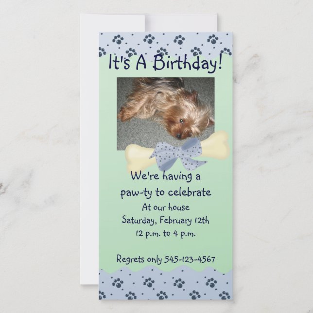 Blue and Green Paw Print Birthday Invitation (Front)