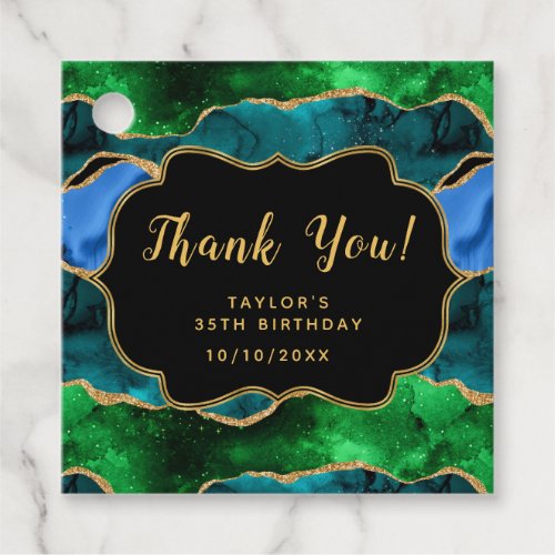Blue and Green Peacock Agate Birthday Thank You Favor Tags