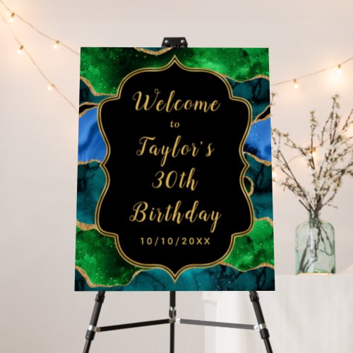 Blue and Green Peacock Agate Birthday Welcome Foam Board