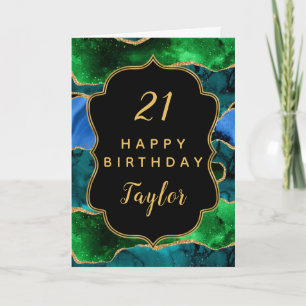 Blue and Green Peacock Agate Happy Birthday Card
