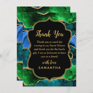 Blue and Green Peacock Agate Sweet Sixteen Thank You Card