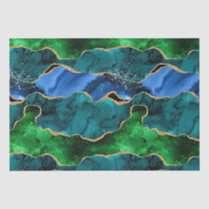 Blue and Green Peacock Faux Glitter Agate Tissue Paper