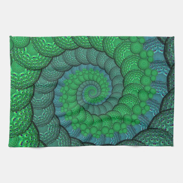 Blue and Green Peacock Feather Fractal Kitchen Towel (Horizontal)