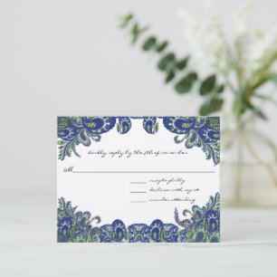 Blue and Green Peacock Wedding RSVP Card