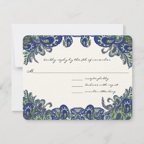 Blue and Green Peacock Wedding RSVP Card