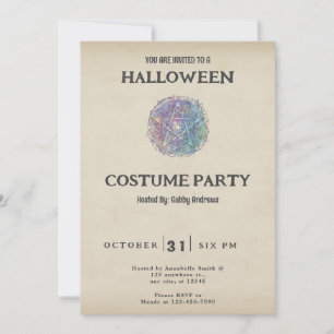 Blue and Green Pentagram Vintage Halloween Invitation