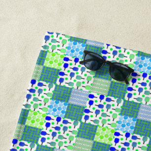 Blue and Green Pickleball Courts, Paddles, & Balls Beach Towel