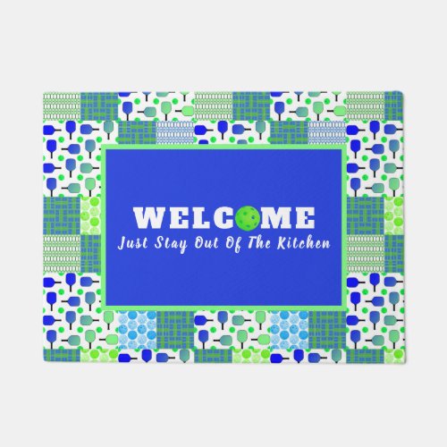 Blue and Green Pickleball Courts Paddles  Balls Doormat
