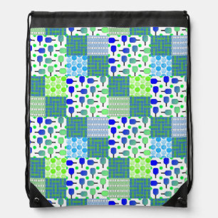 Blue and Green Pickleball Courts, Paddles, & Balls Drawstring Bag