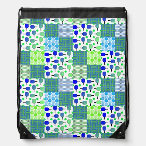 Blue and Green Pickleball Courts Paddles  Balls Drawstring Bag