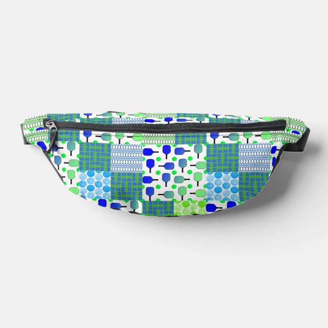 Blue and Green Pickleball Courts, Paddles, & Balls Fanny Pack (Lay Down)