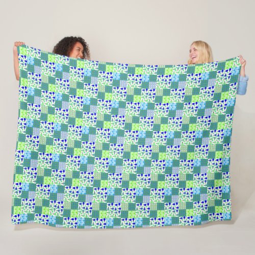 Blue and Green Pickleball Courts Paddles  Balls Fleece Blanket