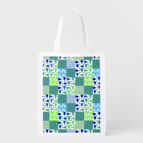 Blue and Green Pickleball Courts Paddles  Balls Grocery Bag