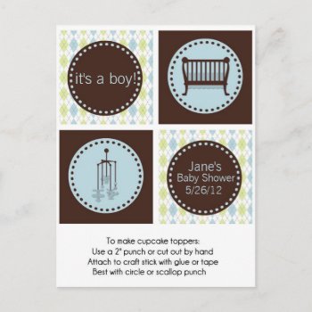 Blue And Green Plaid Baby Boy Cupcake Toppers Invitation Postcard by BellaMommyDesigns at Zazzle