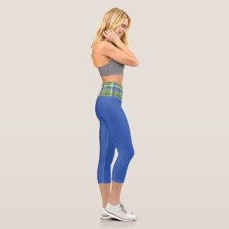 Blue And Green Plaid  Capri Leggings