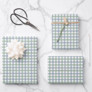 Blue and Green Plaid Christmas Wrapping Paper Sheets