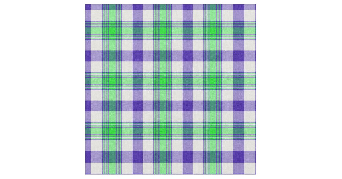Blue and Green Plaid Fabric Zazzle