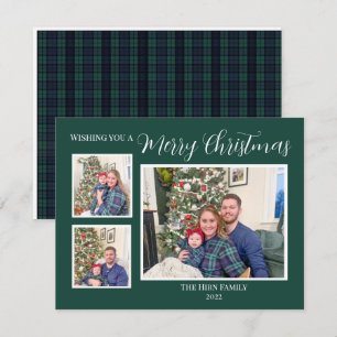 Blue and Green Plaid Merry Christmas Card
