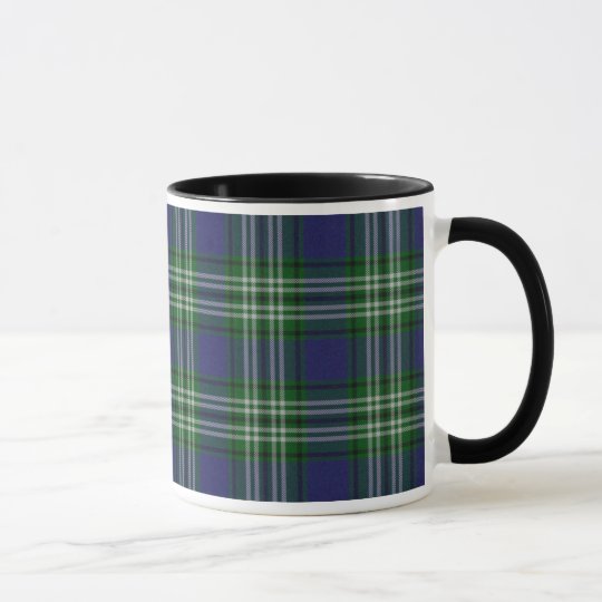 Blue and green plaid mug