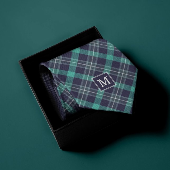 Blue and Green Plaid Pattern Monogrammed Neck Tie (Creator Uploaded)