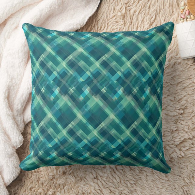 Blue and green plaid pattern throw pillow (Blanket)