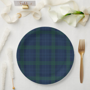 Blue and Green Plaid Preppy Posh Chic Baby Shower Paper Plates