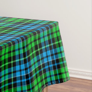 Blue and Green Plaid Tartan Black Tablecloth
