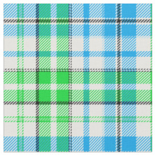 Blue and Green Plaid Tartan White  Fabric