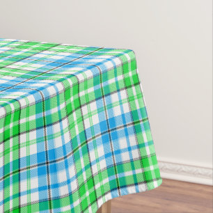 Blue and Green Plaid Tartan White  Tablecloth