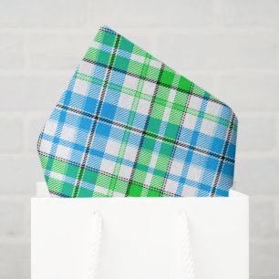 Blue and Green Plaid Tartan White Tissue Paper