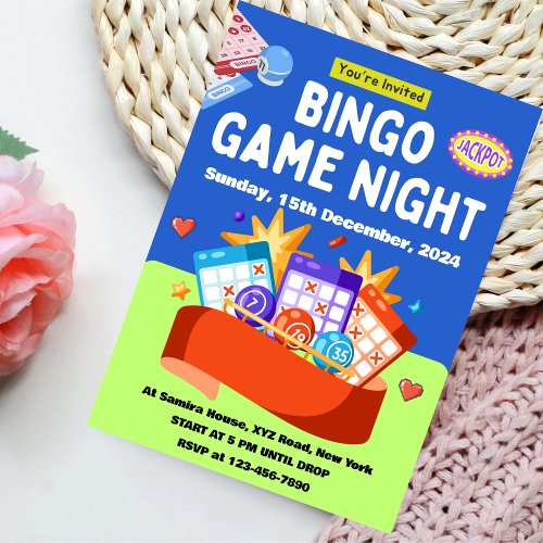 Blue and Green Playful Bingo Game Night Invitation
