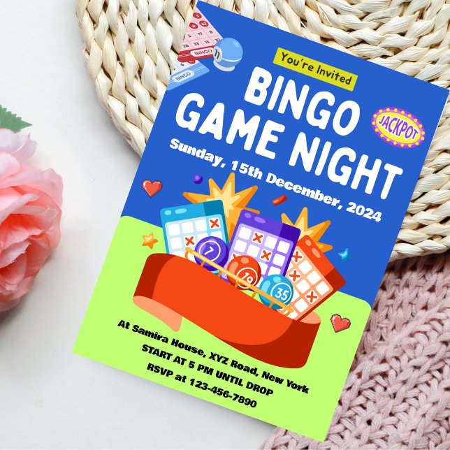 Blue and Green Playful Bingo Game Night Invitation (Creator Uploaded)