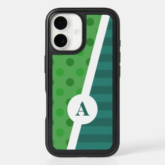 Blue and Green Polka Dot and Stripe Pattern iPhone 16 Case