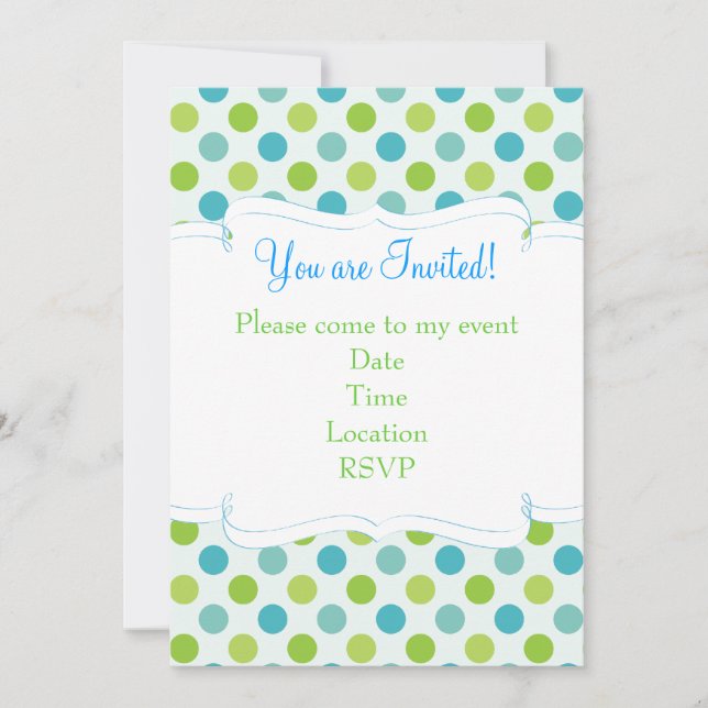 Blue and Green Polka Dots Invitation (Front)
