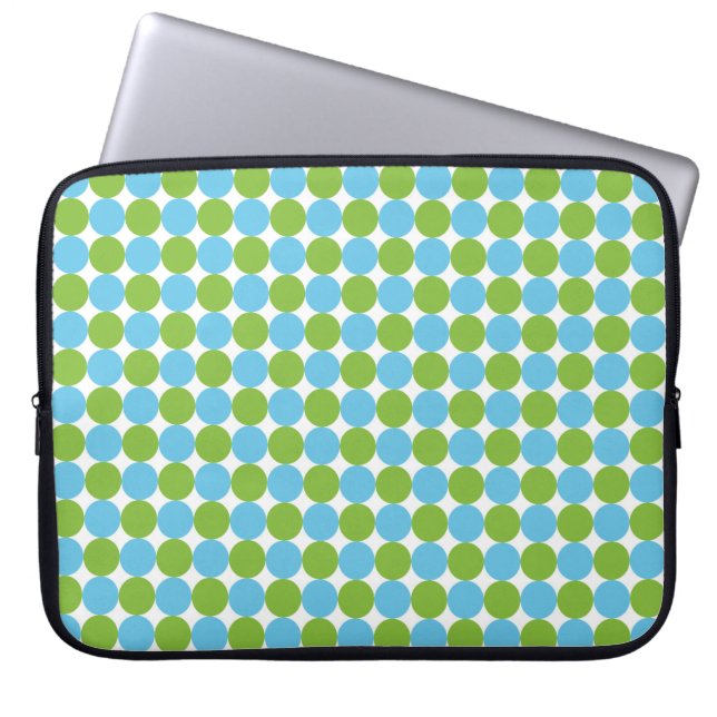 Blue and green polka dots pattern laptop sleeve (Front)