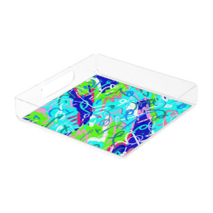 Blue and Green Pop Art Acrylic Tray