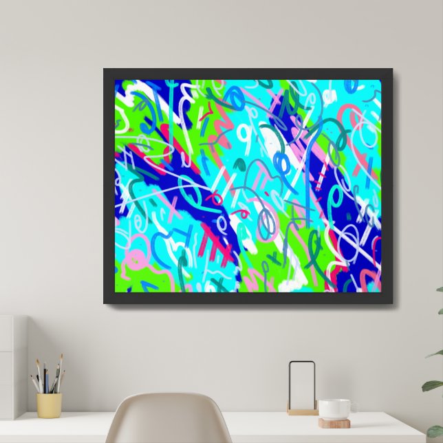 Blue and Green Pop Art  Framed Art (Home Office)