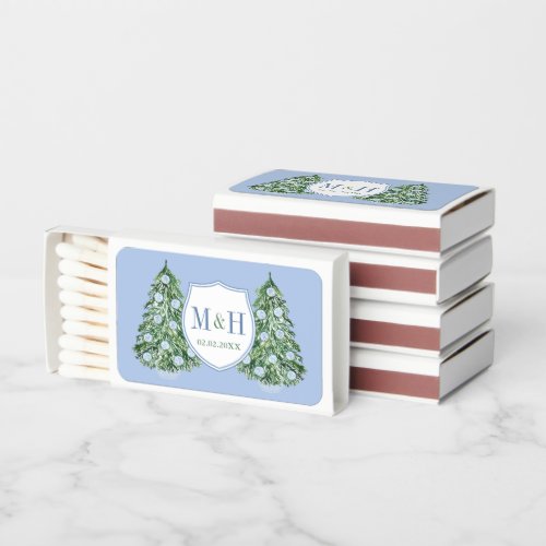 Blue And Green Preppy Christmas Tree Wedding Logo Matchboxes