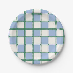 Blue and Green Preppy Painted Checkers/Plaid Paper Plates