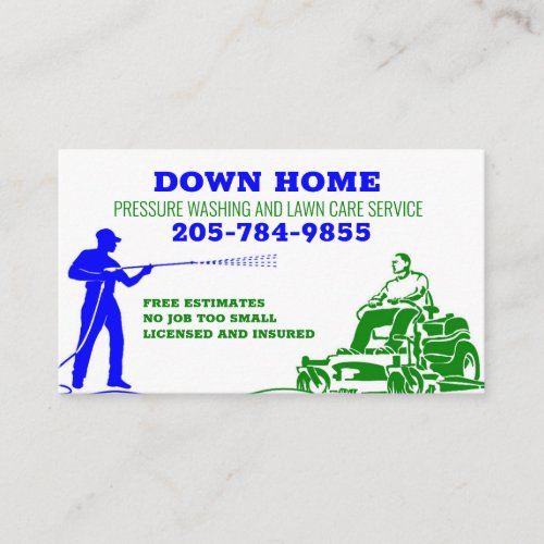 Blue and Green Pressure washing and Lawn Care Business Card