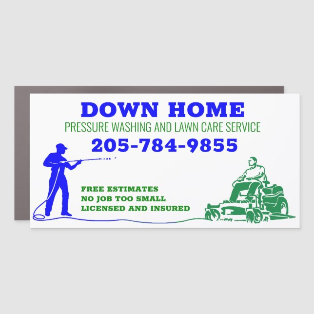 Blue and Green Pressure washing and Lawn Care Car Magnet (Front)