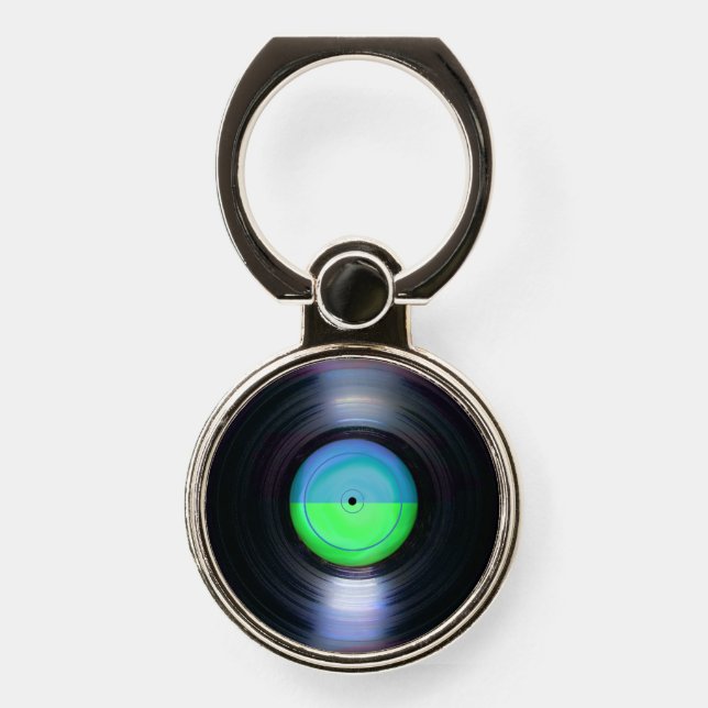 Blue and Green Retro Vinyl Album  Phone Ring Stand (Front)