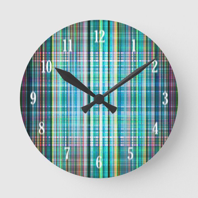 Blue and green rough stripes pattern round clock (Front)
