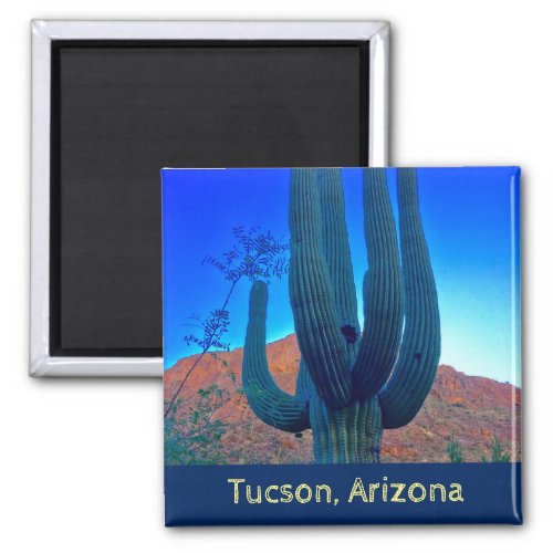 Blue and Green Saguaro Cactus Arizona Magnet