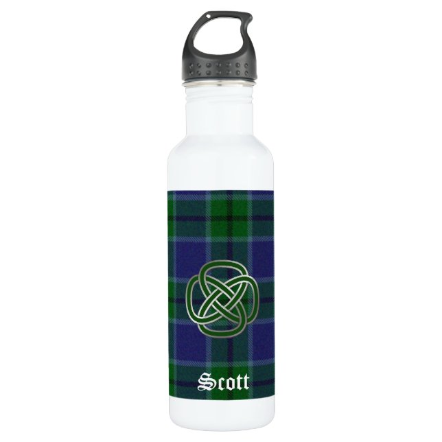 Blue and Green Scott Tartan Plaid Water Bottle (Front)