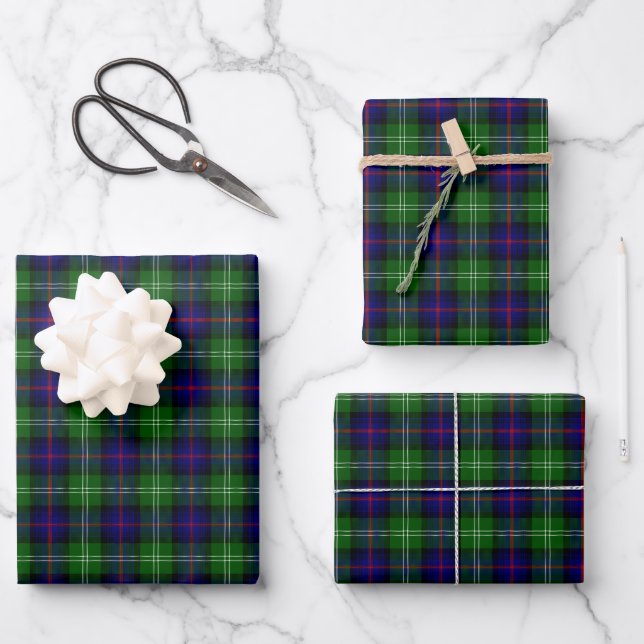 Blue and Green Scottish Clan Sutherland Tartan Cas Wrapping Paper Sheets (Front)