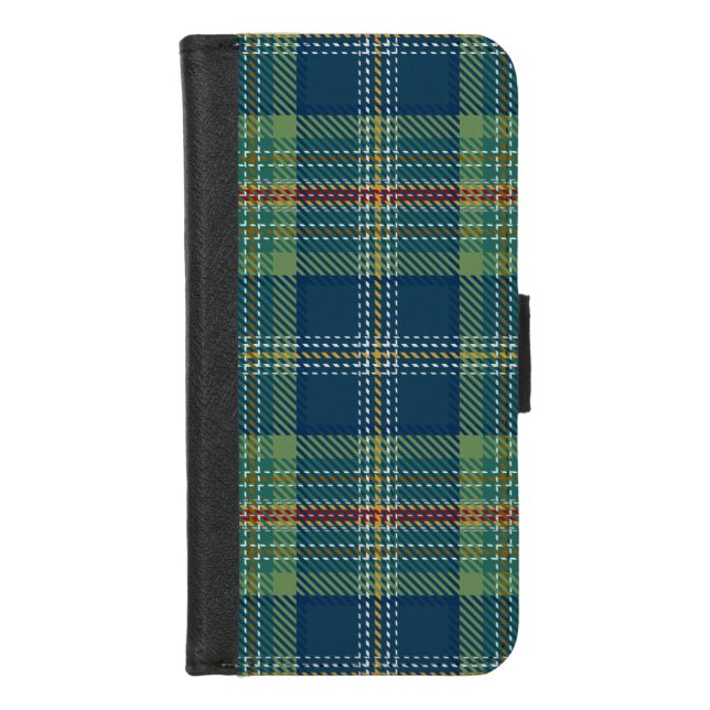 Blue and Green Scottish Tartan Plaid iPhone Wallet Case (Front)