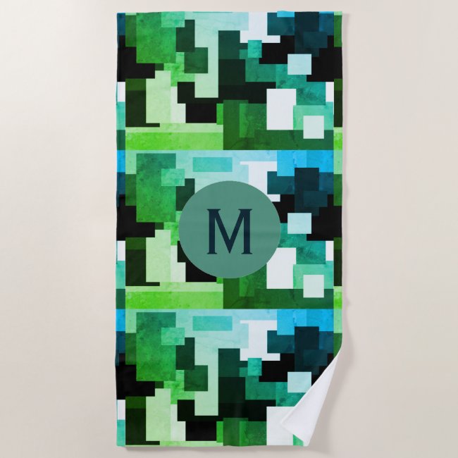 Blue and Green Sea Color Block Abstract Monogram