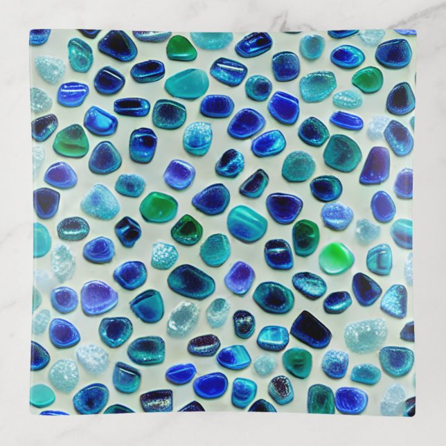 Blue and Green Sea Glass Mosaic Trinket Tray (Front)