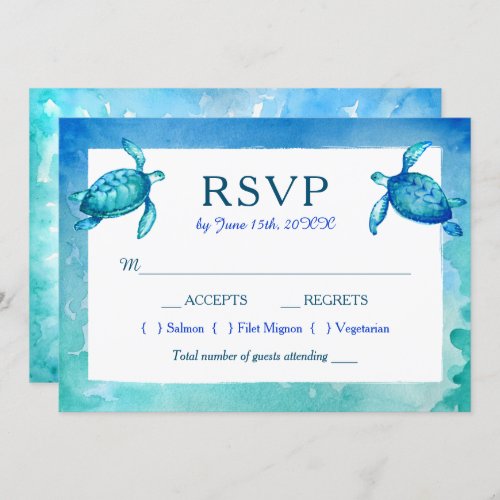 Blue and Green Sea Turtle Wedding RSVP Cards